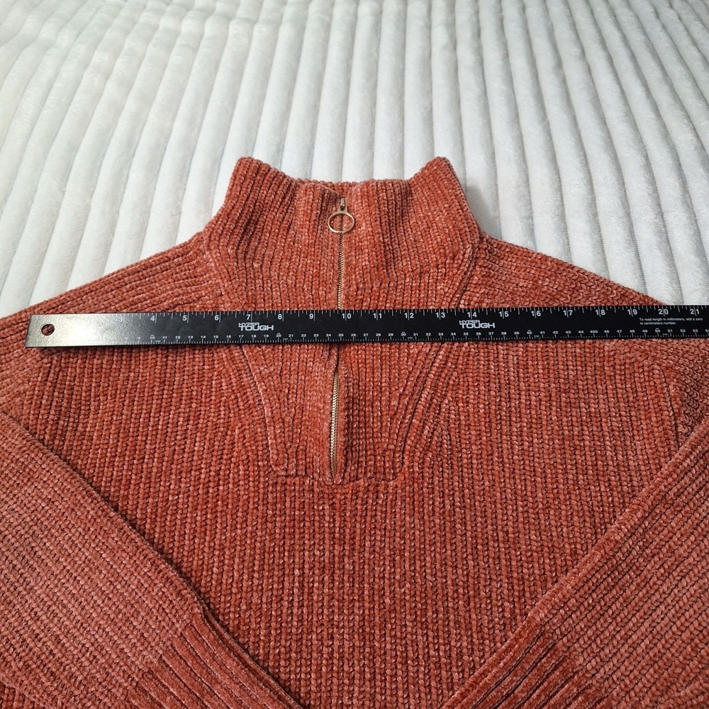 Cynthia Rowley Chenille Ribbed 1/4 Zip Moc Neck Pullover Sweater Womens L Rust - Picture 3 of 7
